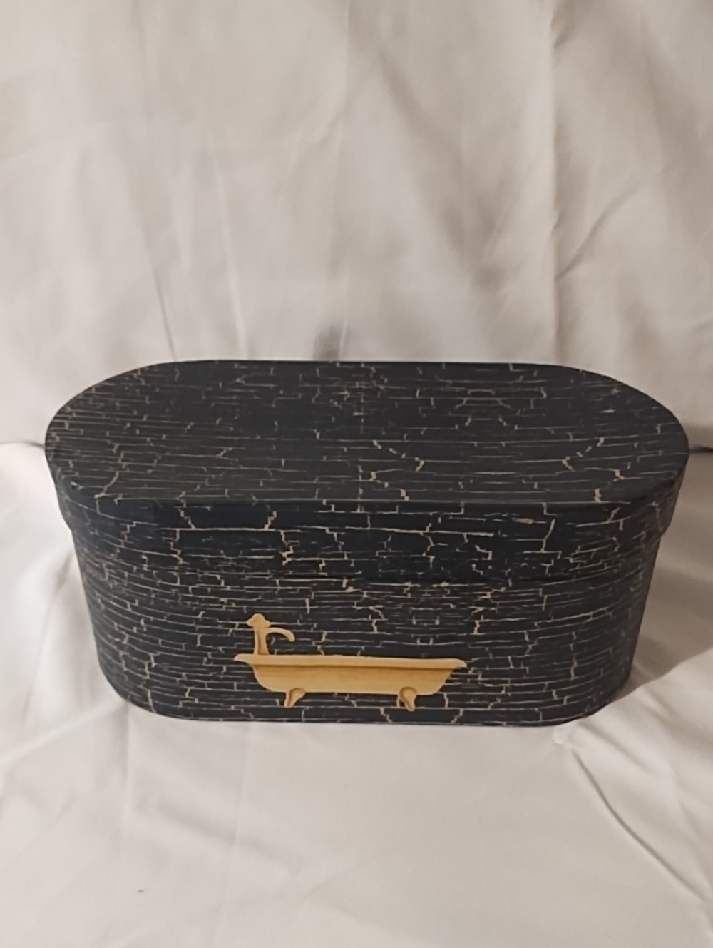 3 NWT Decorative Black Crackle Storage Box with Gold Bathtub Accent Stackables.